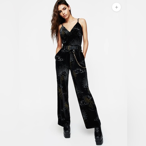 Disturbia Pants - NWT Disturbia Adelina Foil Print Velour Cami Jumpsuit size 14